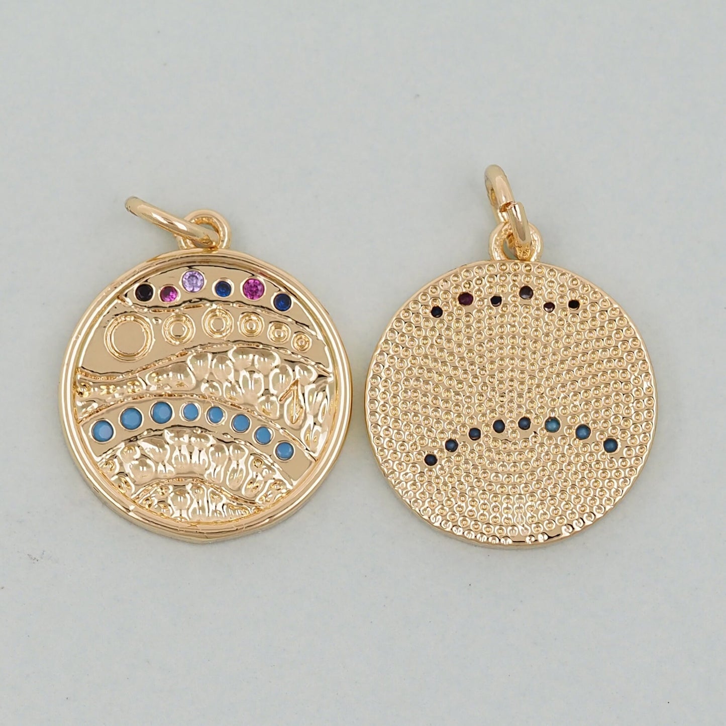 Gold Round Charms,18K Gold Filled Round Pendant,Round Connector Charm Bracelet Necklace for DIY Jewelry Making Supply