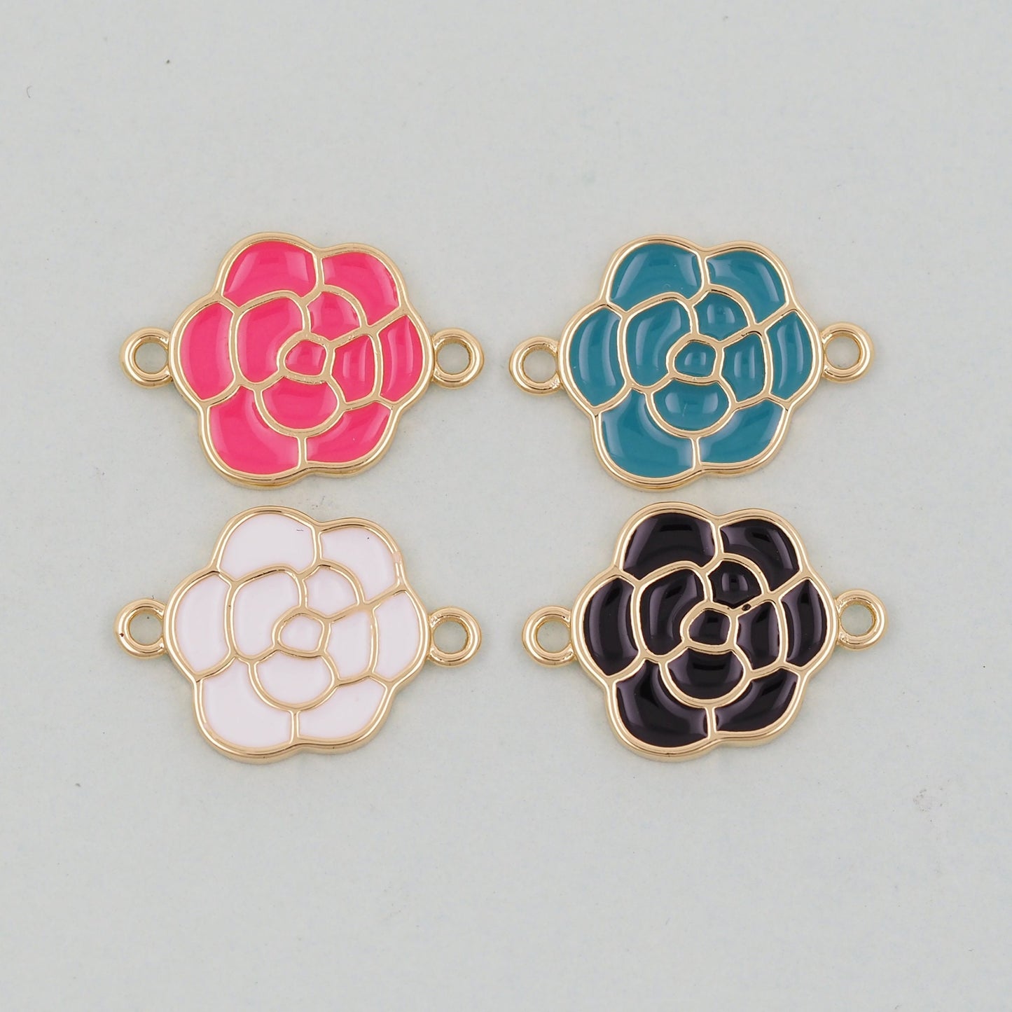 Gold Rose Charms,18K Gold Filled Rose Pendant,Rose Connector Charm Bracelet Necklace for DIY Jewelry Making Supply