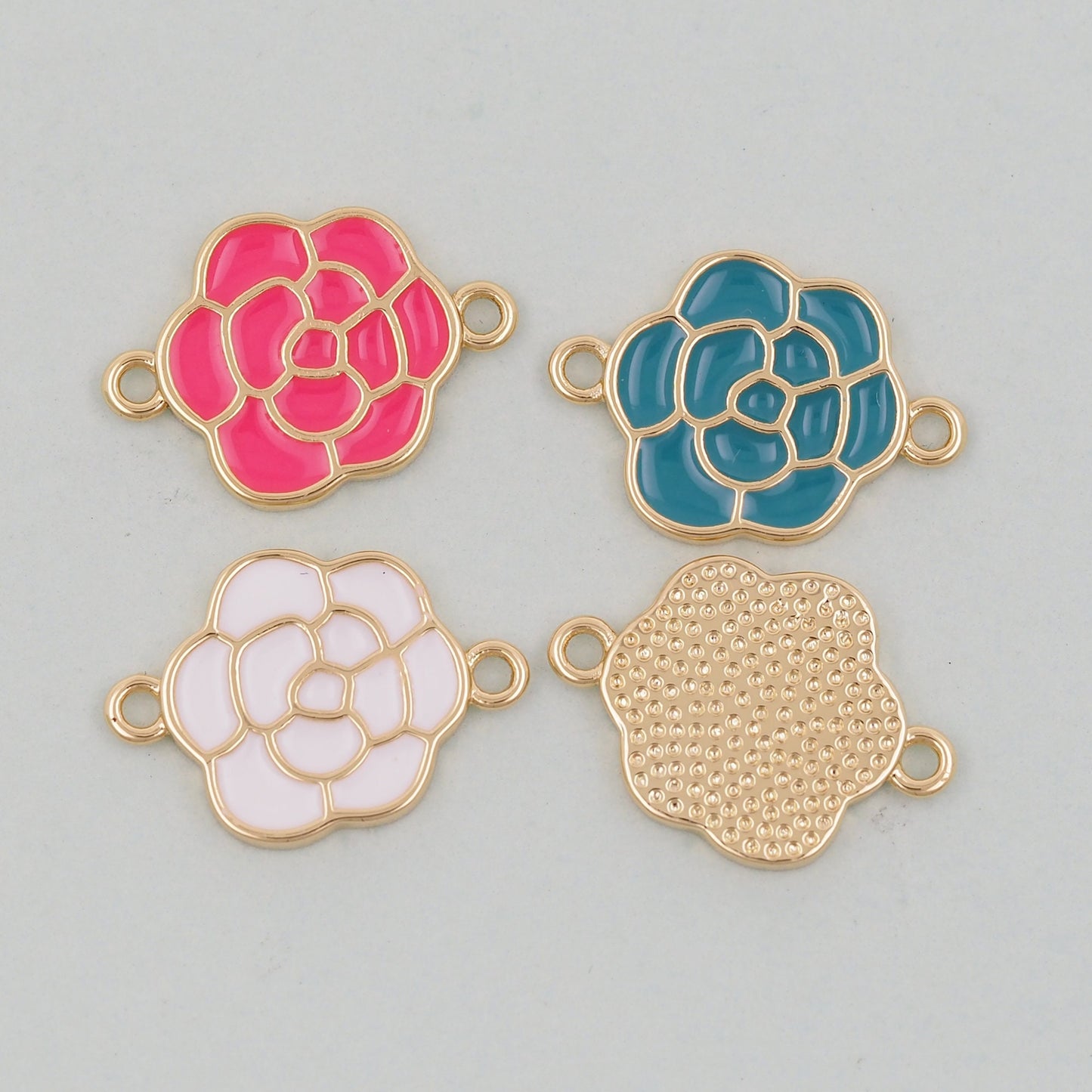 Gold Rose Charms,18K Gold Filled Rose Pendant,Rose Connector Charm Bracelet Necklace for DIY Jewelry Making Supply