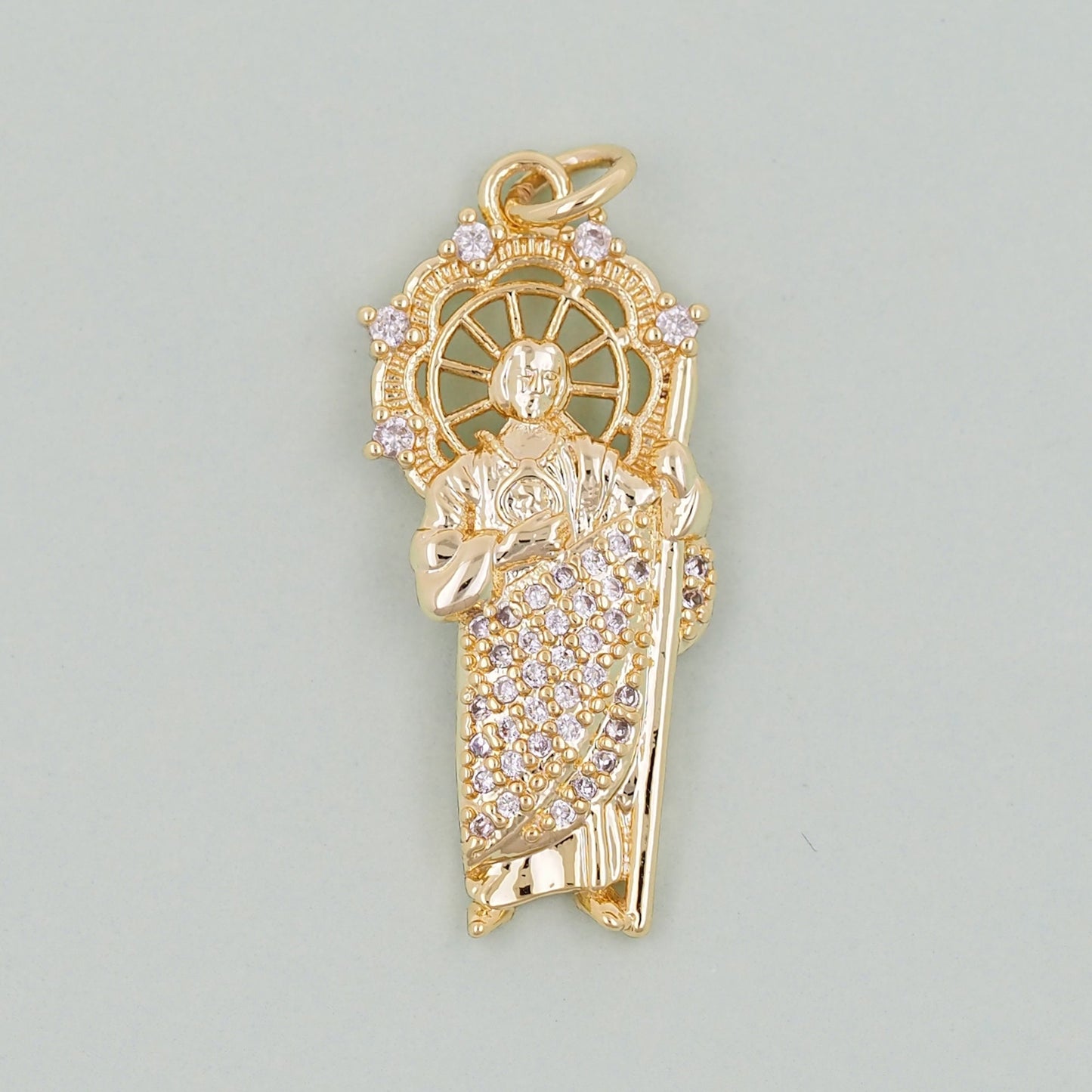 Gold Saint Jude Charms,18K Gold Filled Saint Jude Pendant,Saint Jude Charm Bracelet Necklace for DIY Jewelry Making Supply