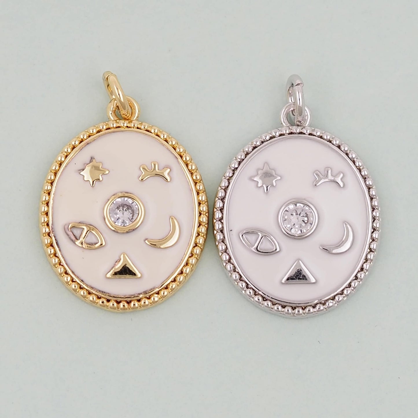 Gold Oval Charms,18K Gold Filled Oval Pendant,Moon Charm Bracelet Necklace for DIY Jewelry Making Supply