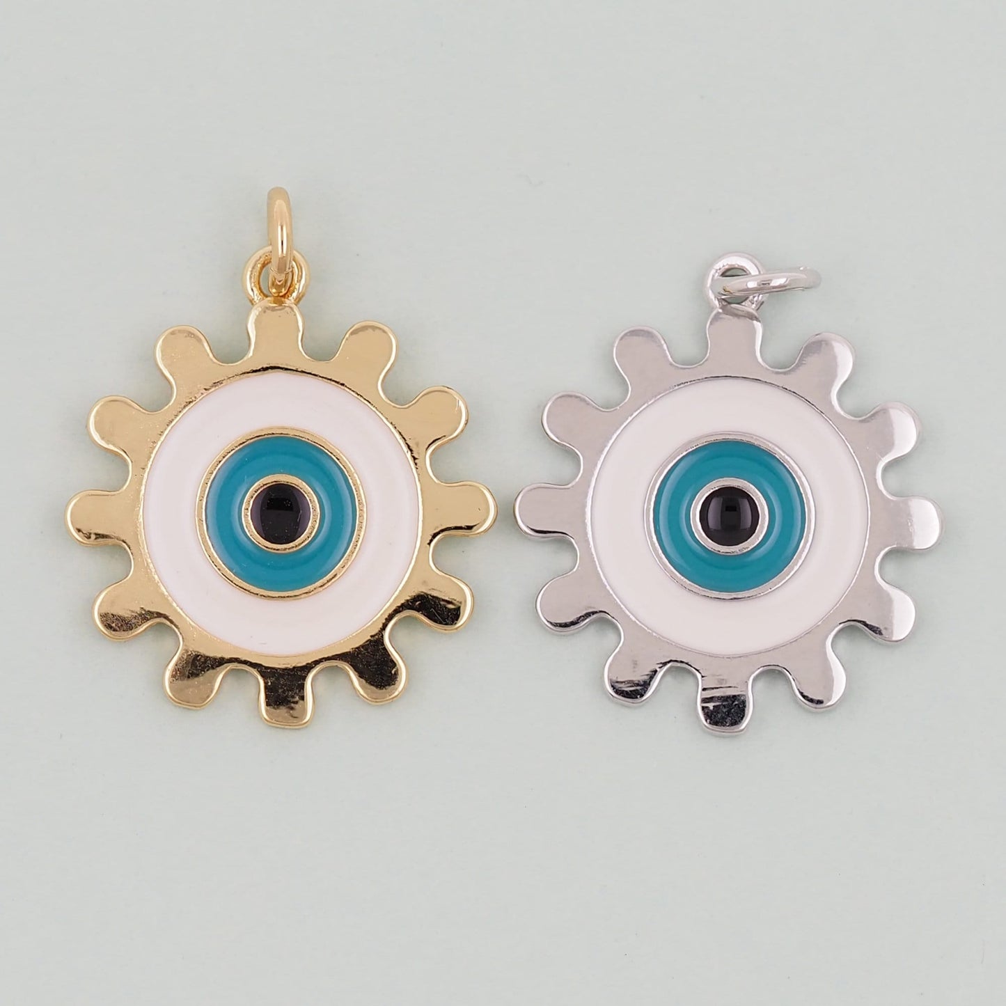 Gold Round Evil Eye Charms,18K Gold Filled Evil Eye Pendant,Sun Evil Eye Charm Bracelet Necklace for DIY Jewelry Making Supply