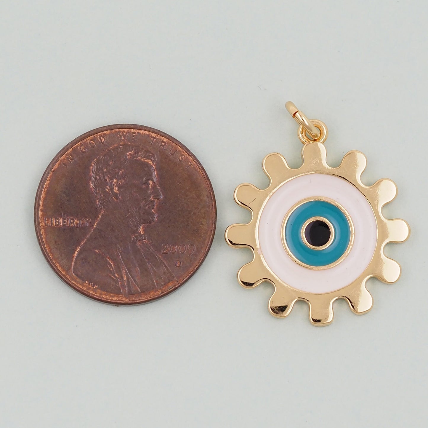 Gold Round Evil Eye Charms,18K Gold Filled Evil Eye Pendant,Sun Evil Eye Charm Bracelet Necklace for DIY Jewelry Making Supply