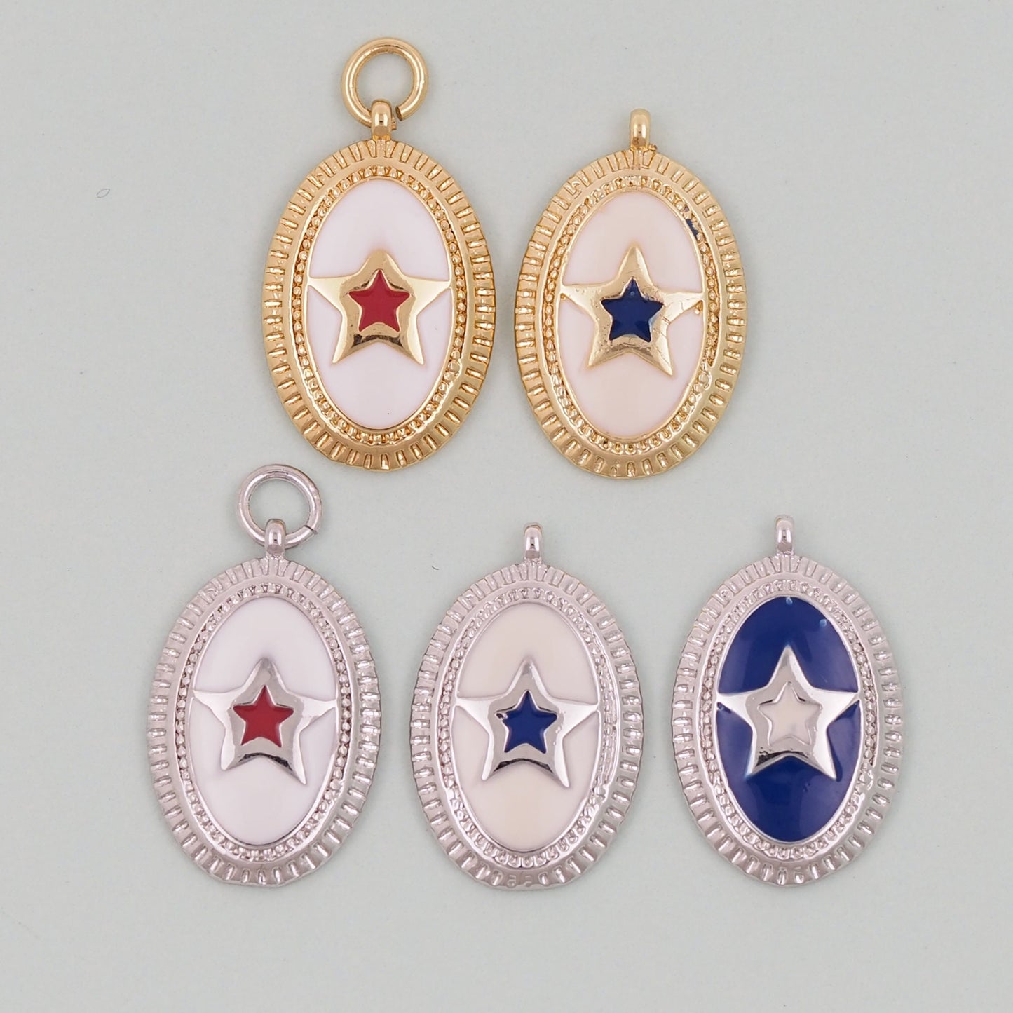 18K Gold Filled Oval Star Pendant,CZ Micro Pave Star Charm Bracelet Necklace for DIY Jewelry Making Supply