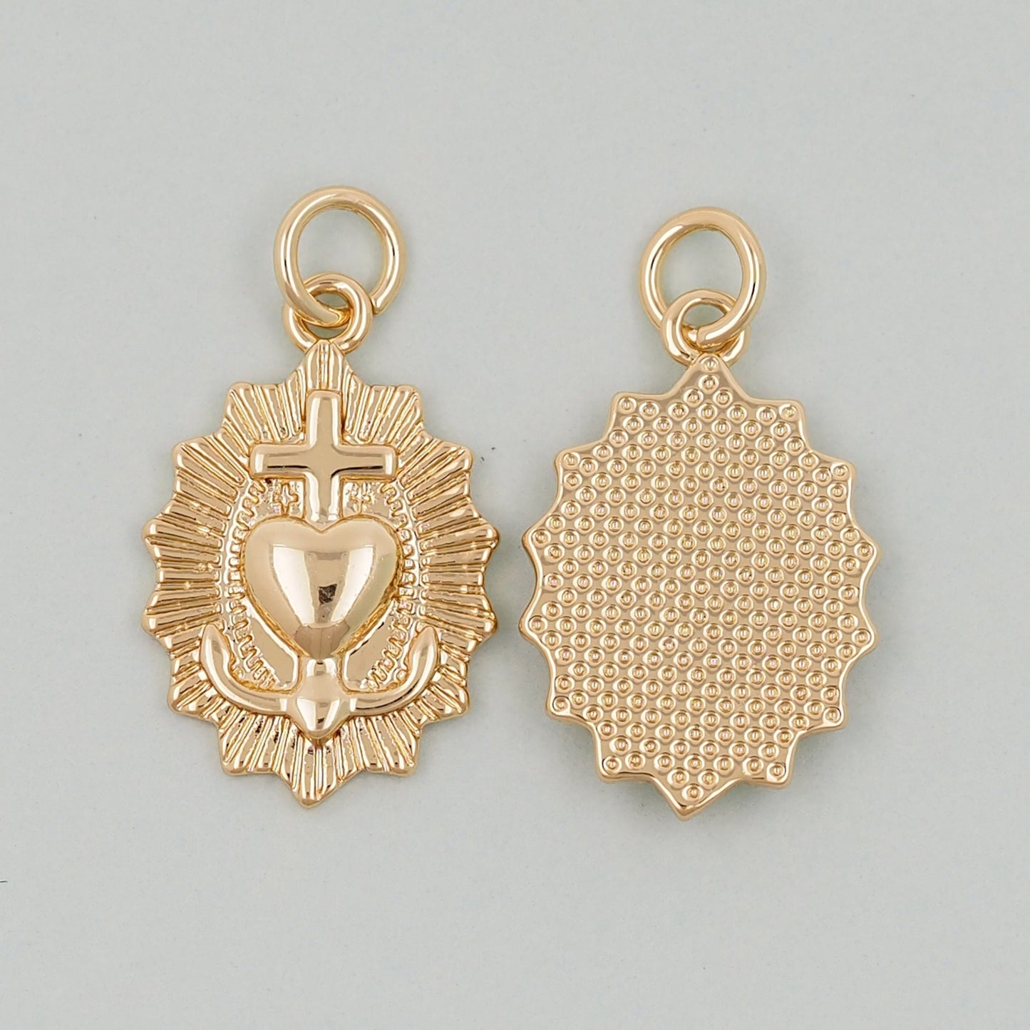 Gold Dainty Sacred Heart of Jesus Charm,Sunburst Textured Design Pendant,Religious Charm Bracelet Necklace for DIY Jewelry Making Supply