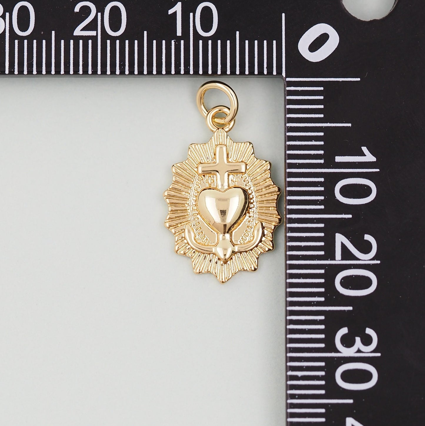 Gold Dainty Sacred Heart of Jesus Charm,Sunburst Textured Design Pendant,Religious Charm Bracelet Necklace for DIY Jewelry Making Supply