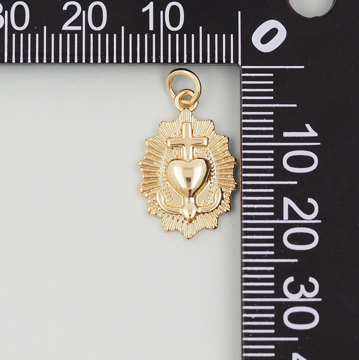 Gold Dainty Sacred Heart of Jesus Charm,Sunburst Textured Design Pendant,Religious Charm Bracelet Necklace for DIY Jewelry Ma