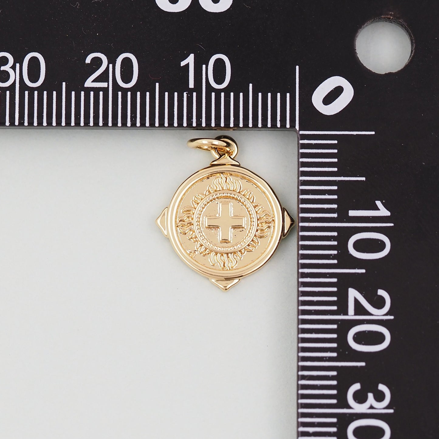 18K Gold Filled Cross Pendant,Round Cross Charm Bracelet Necklace for DIY Jewelry Making Supply