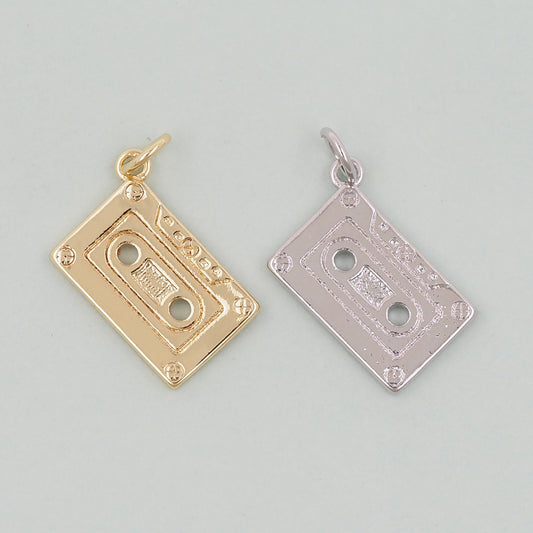 18K Gold Filled Cassette Tape Pendant,Cassette Tape Charm Bracelet Necklace for DIY Jewelry Making Supply