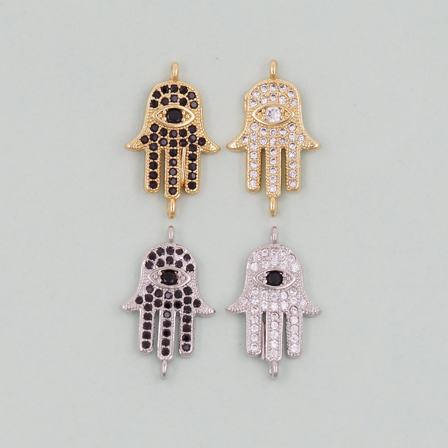 Gold Hamsa Connector Charms,18K Gold Filled Hamsa Evil eye Pendant,CZ Micro Pave Hamsa Bracelet Necklace for DIY Jewelry Making Supply