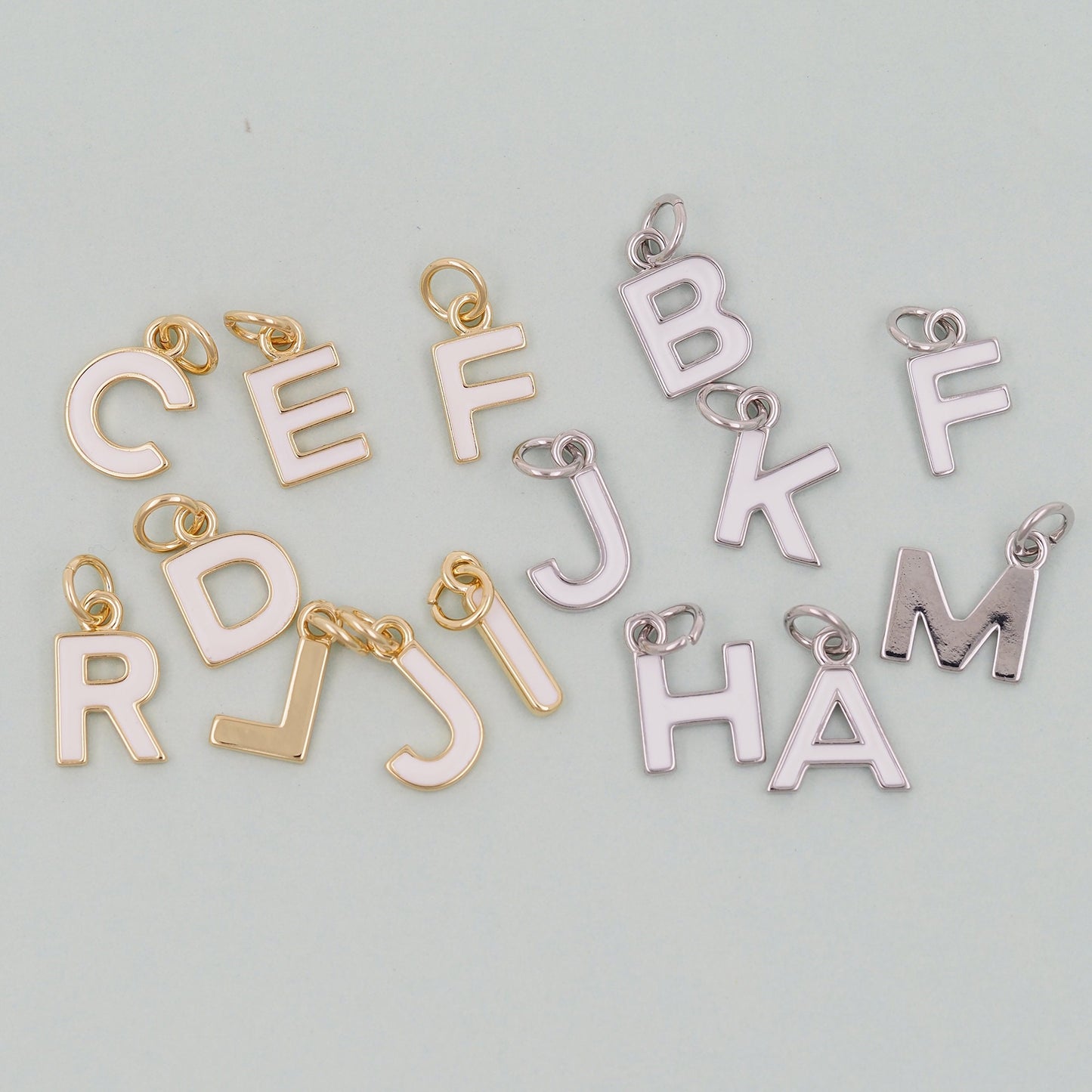 Gold letter Charms,18K Gold Filled letter Pendant,White enamel initial Charm Bracelet Necklace for DIY Jewelry Making Supply