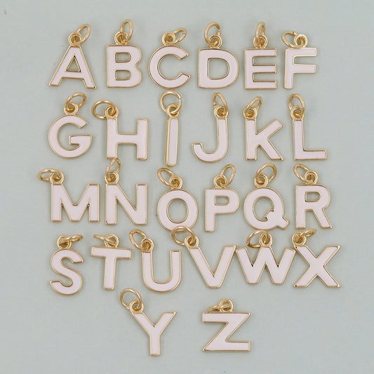 Gold letter Charms,18K Gold Filled letter Pendant,White enamel initial Charm Bracelet Necklace for DIY Jewelry Making Supply