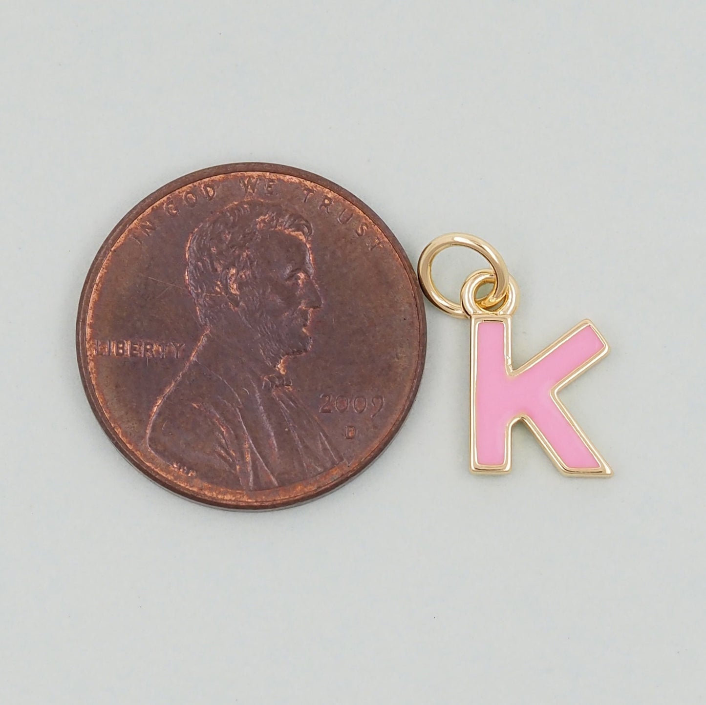 Gold letter Charms,18K Gold Filled letter Pendant,Pink enamel initial Charm Bracelet Necklace for DIY Jewelry Making Supply