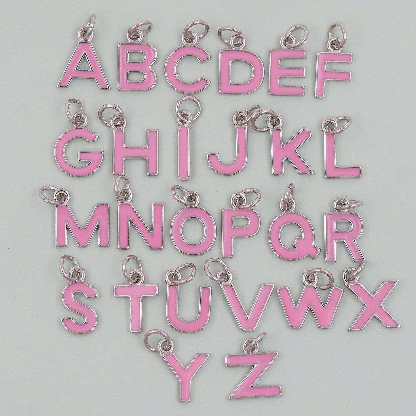 Gold letter Charms,18K Gold Filled letter Pendant,Pink enamel initial Charm Bracelet Necklace for DIY Jewelry Making Supply
