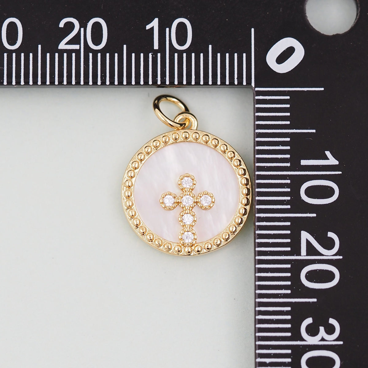 18K Gold Filled Cross Pendant,Round Cross Charm Bracelet Necklace for DIY Jewelry Making Supply