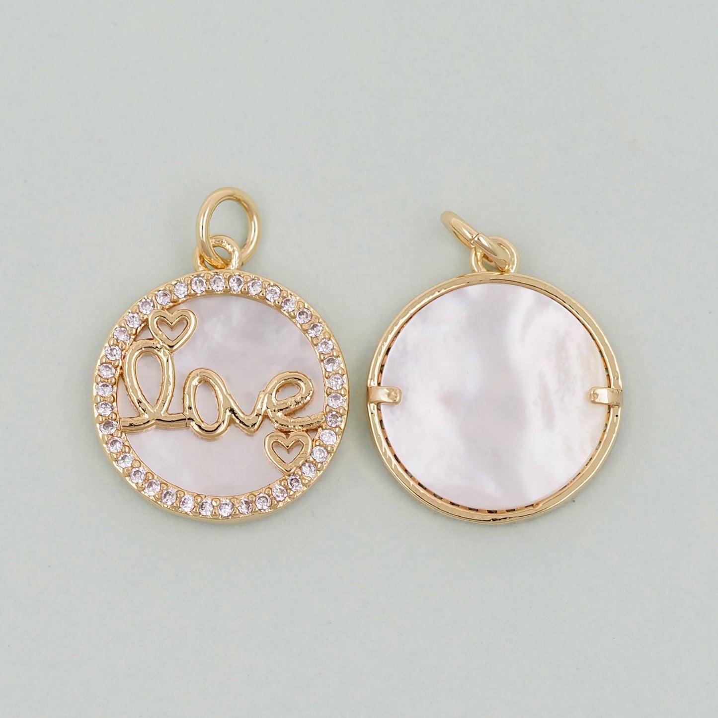 Gold Round Charms,18K Gold Fille Love Pendant,Love Charm Bracelet Necklace for DIY Jewelry Making Supply
