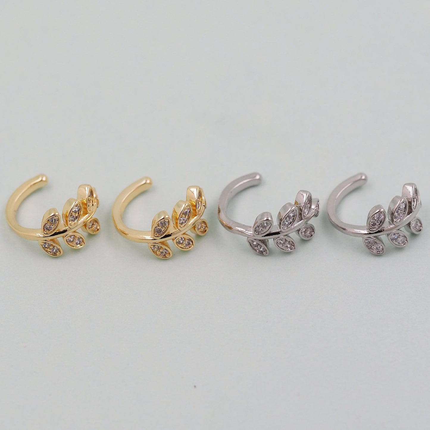 1pair 18K Gold Filled Dainty CZ leaf Hoop Earrings,CZ Ear Cuff No Piercing,Cartilage Earring,Ear Wrap Earrings