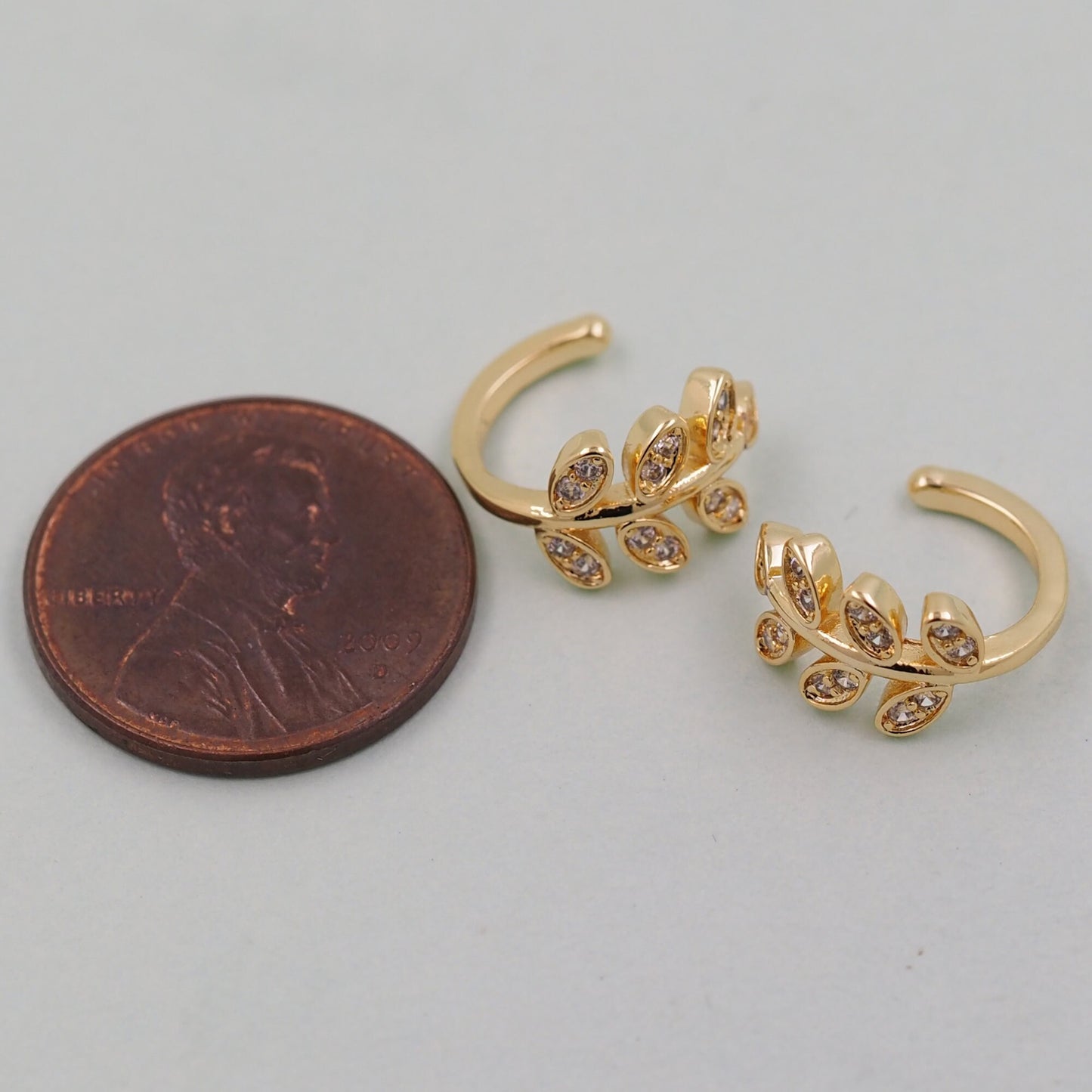1pair 18K Gold Filled Dainty CZ leaf Hoop Earrings,CZ Ear Cuff No Piercing,Cartilage Earring,Ear Wrap Earrings