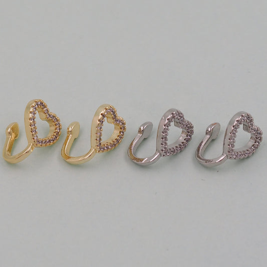 1pair 18K Gold Filled Dainty Heart Hoop Earrings,CZ Ear Cuff No Piercing,Cartilage Earring,Ear Wrap Earrings