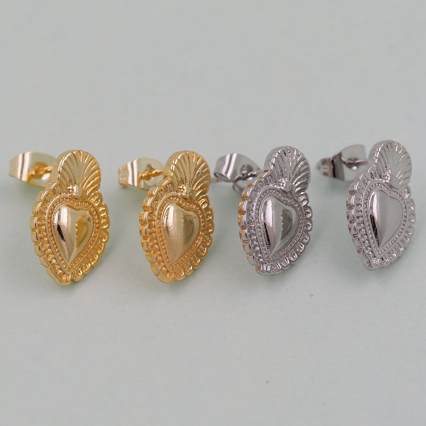 1pair 18K Gold Filled Sacred Heart Earrings,Flaming Heart Earrings,Gold Earrings,Dainty Hoops Huggie,Gold Huggies Hoop Earrings