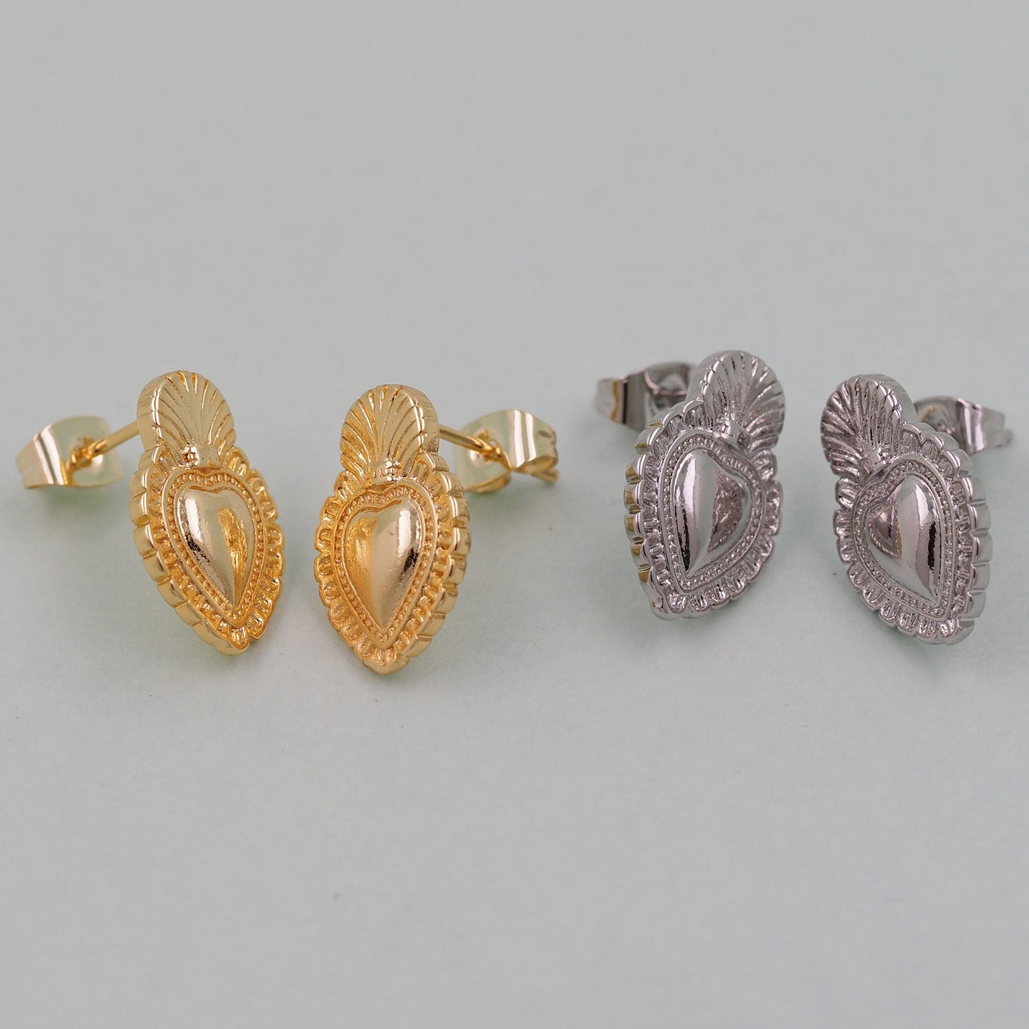 1pair 18K Gold Filled Sacred Heart Earrings,Flaming Heart Earrings,Gold Earrings,Dainty Hoops Huggie,Gold Huggies Hoop Earrings