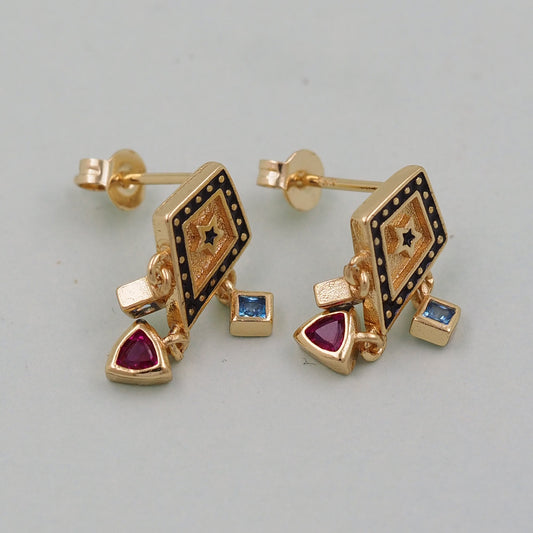 1pair 18K Gold Filled geometric triangle crystal Earrings,Gold Earrings,Dainty Hoops Huggie,Gold Huggies Hoop Earrings