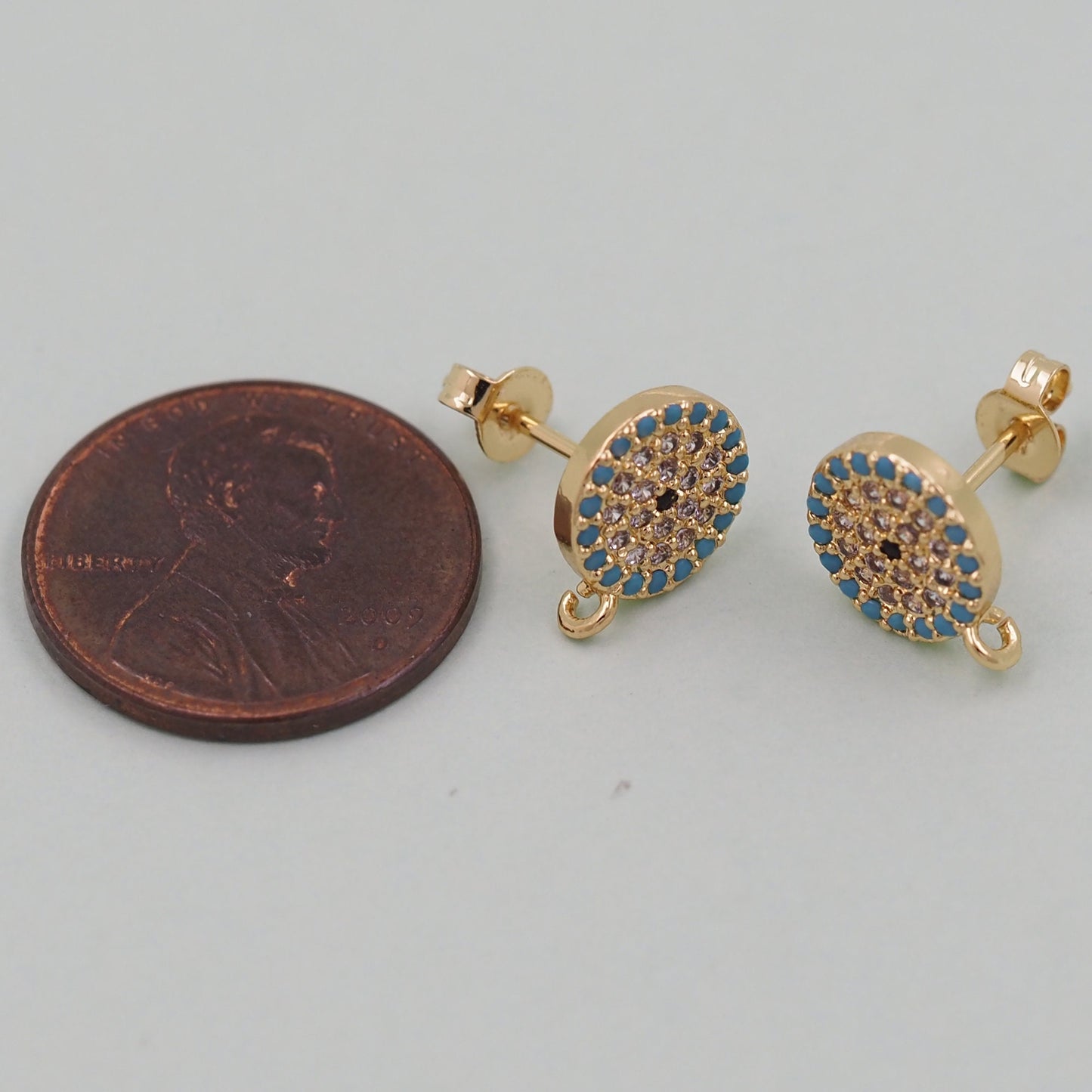 1pair 18K Gold Filled Evil Eye Earrings,Gold Round Earrings,Dainty Earrings