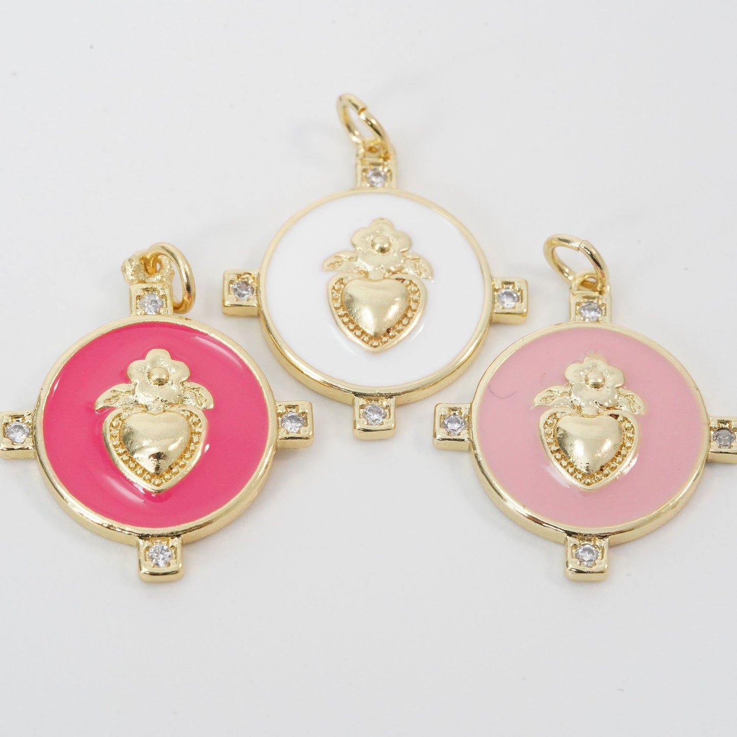 Gold Heart Charms,18K Gold Filled Enamel Heart Pendant Charm Bracelet Necklace for DIY Jewelry Making Supply