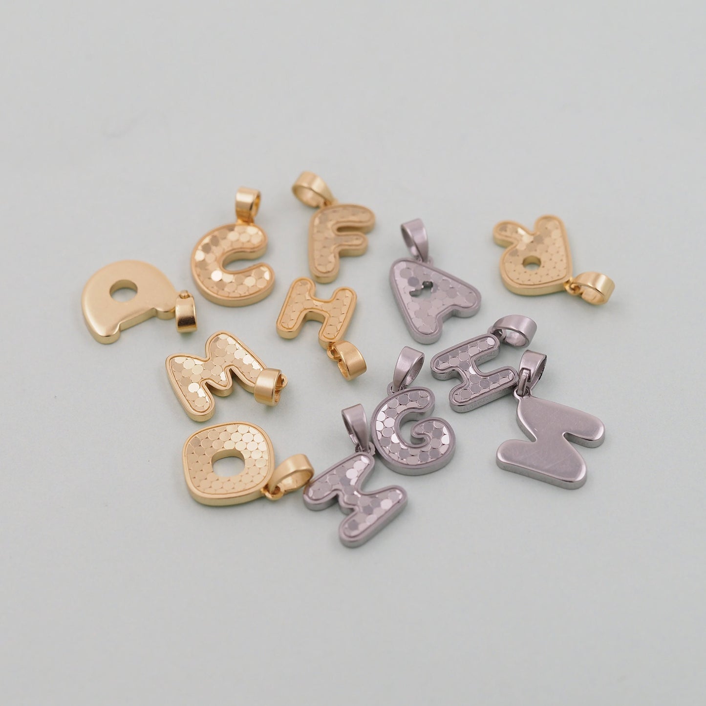 Gold letter Charms,18K Gold Filled letter Pendant,Stainless steel initial Charm Bracelet Necklace for DIY Jewelry Making Supply