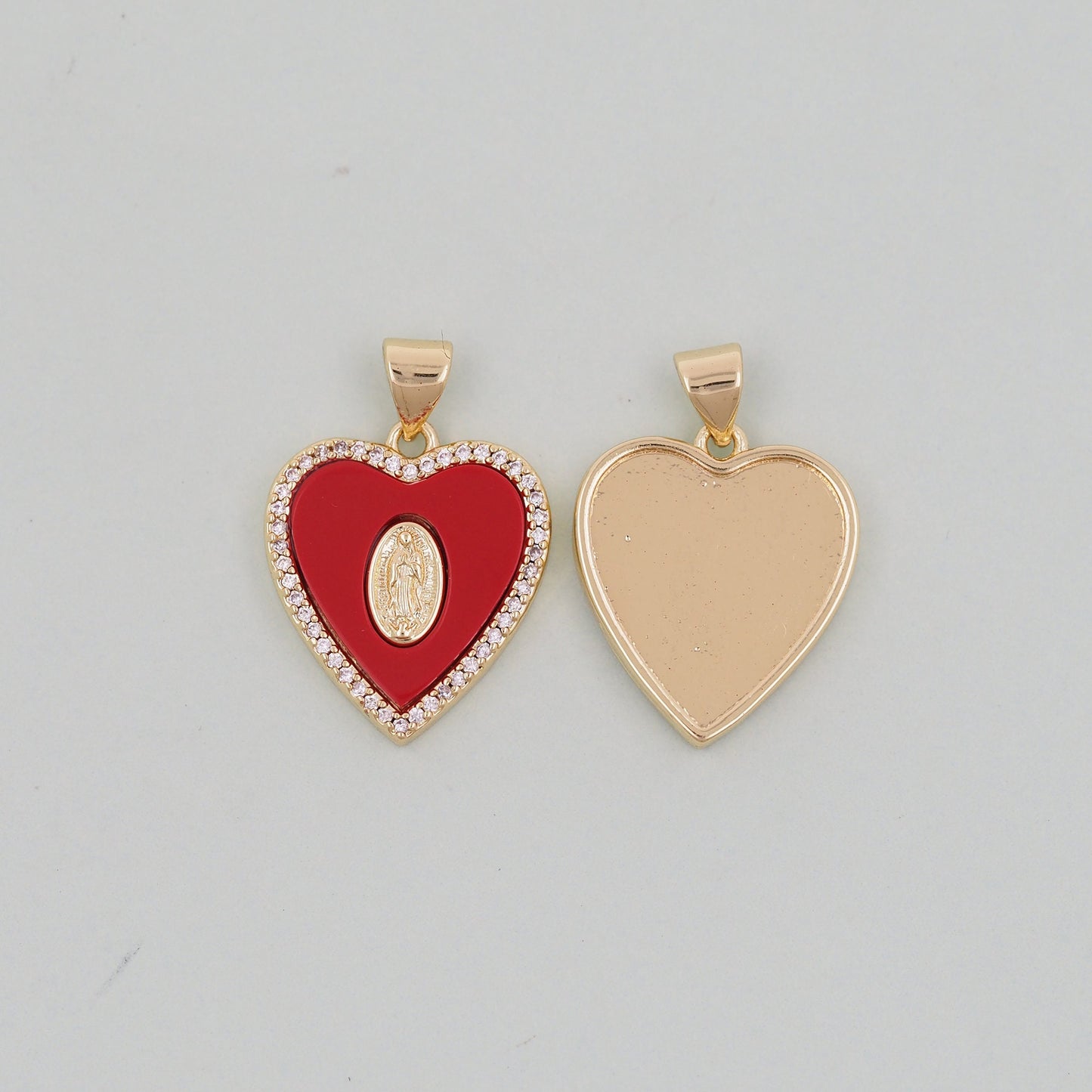Gold Our Lady of Guadalupe Charms,18K Gold Filled Heart virgin mary Pendant Charm Bracelet Necklace for DIY Jewelry Making Supply