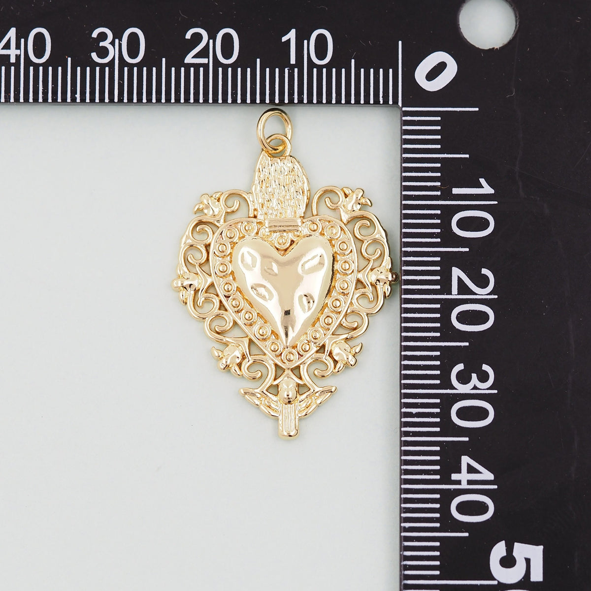 Gold sacred Heart Charms,18K Gold Filled flame sacred heart Pendant,Religious Charm Bracelet Necklace for DIY Jewelry Making