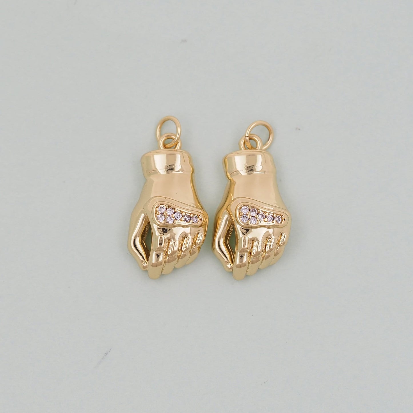 18K Gold Filled Hand Pendant,CZ Hand Hamsa Charm Necklace for DIY Jewelry Making Supply