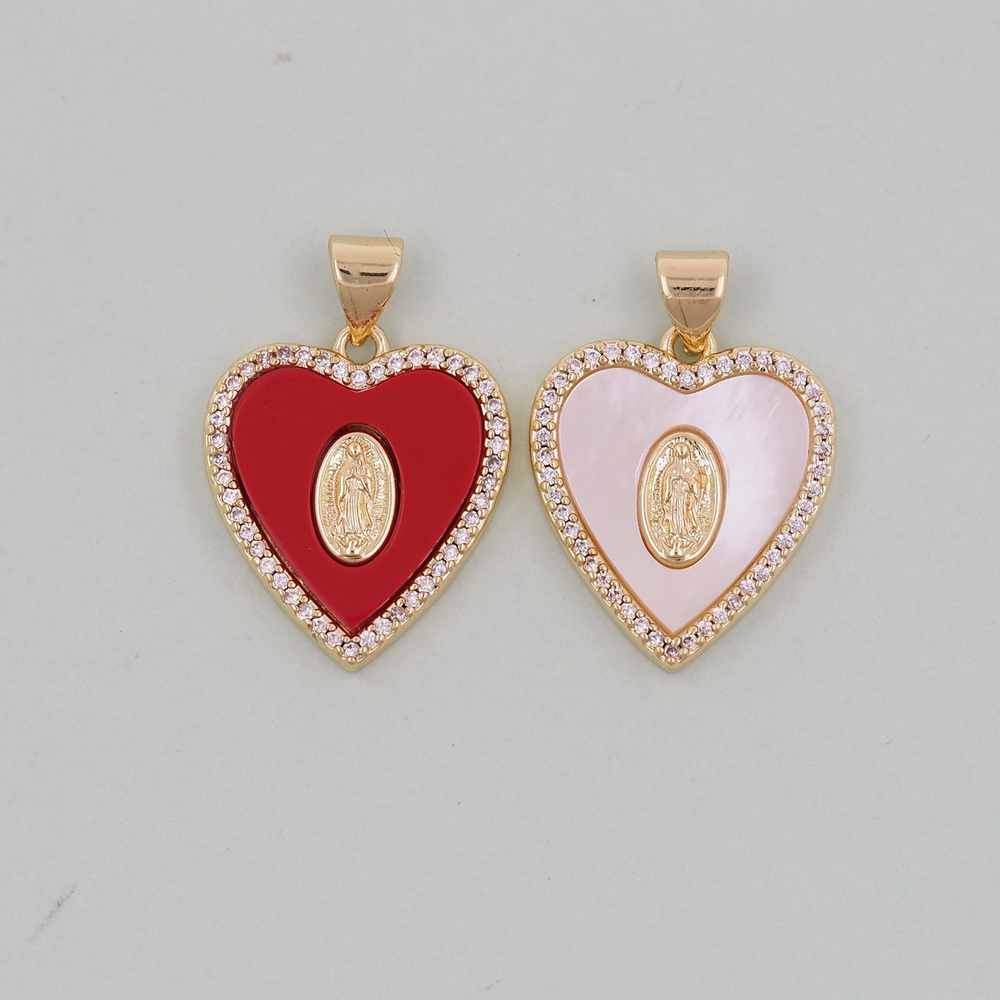 Gold Our Lady of Guadalupe Charms,18K Gold Filled Heart virgin mary Pendant Charm Bracelet Necklace for DIY Jewelry Making Supply