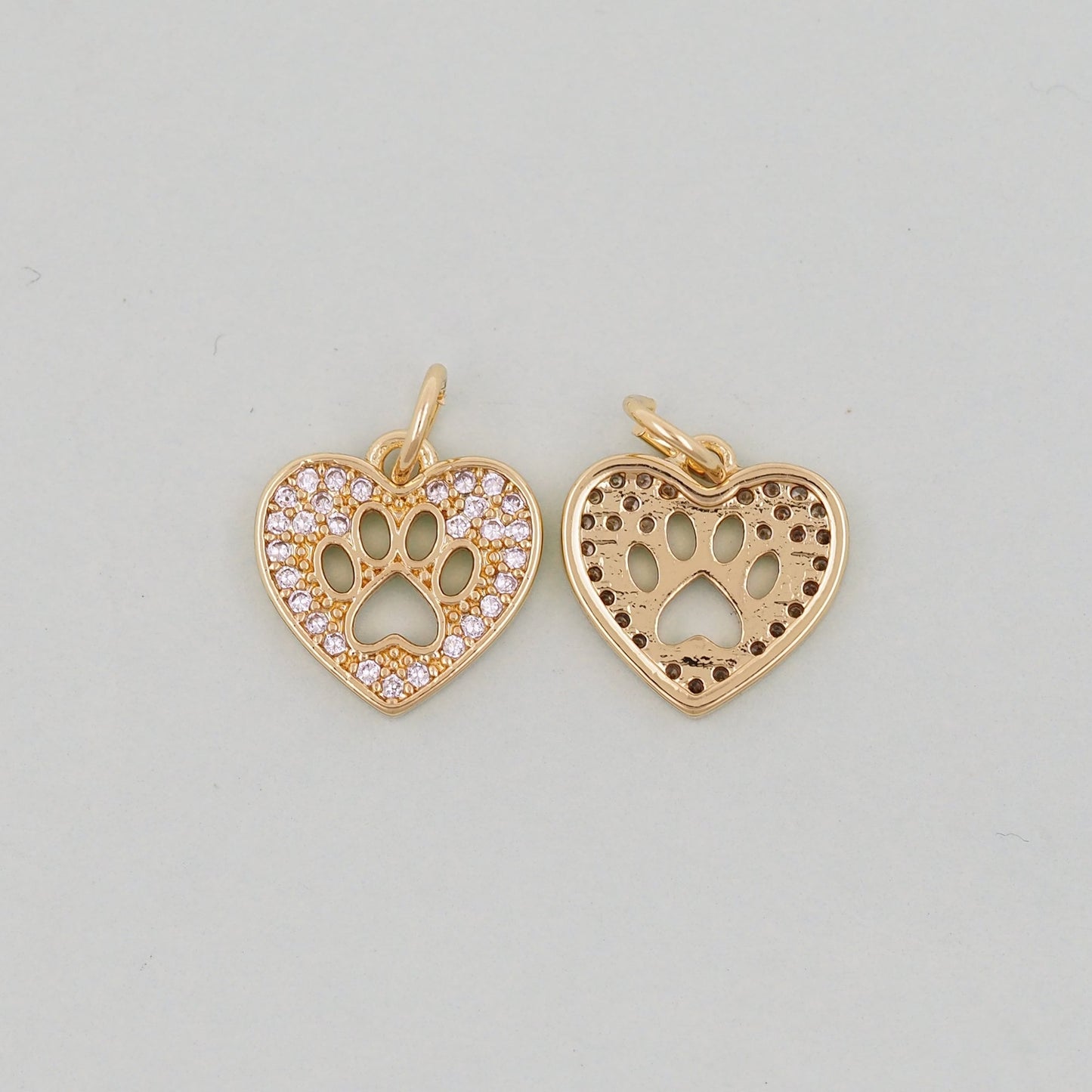 Gold Tiny Heart paw Charms,18K Gold Filled Heart Pendant,Heart Charm Bracelet Necklace for DIY Jewelry Making Supply