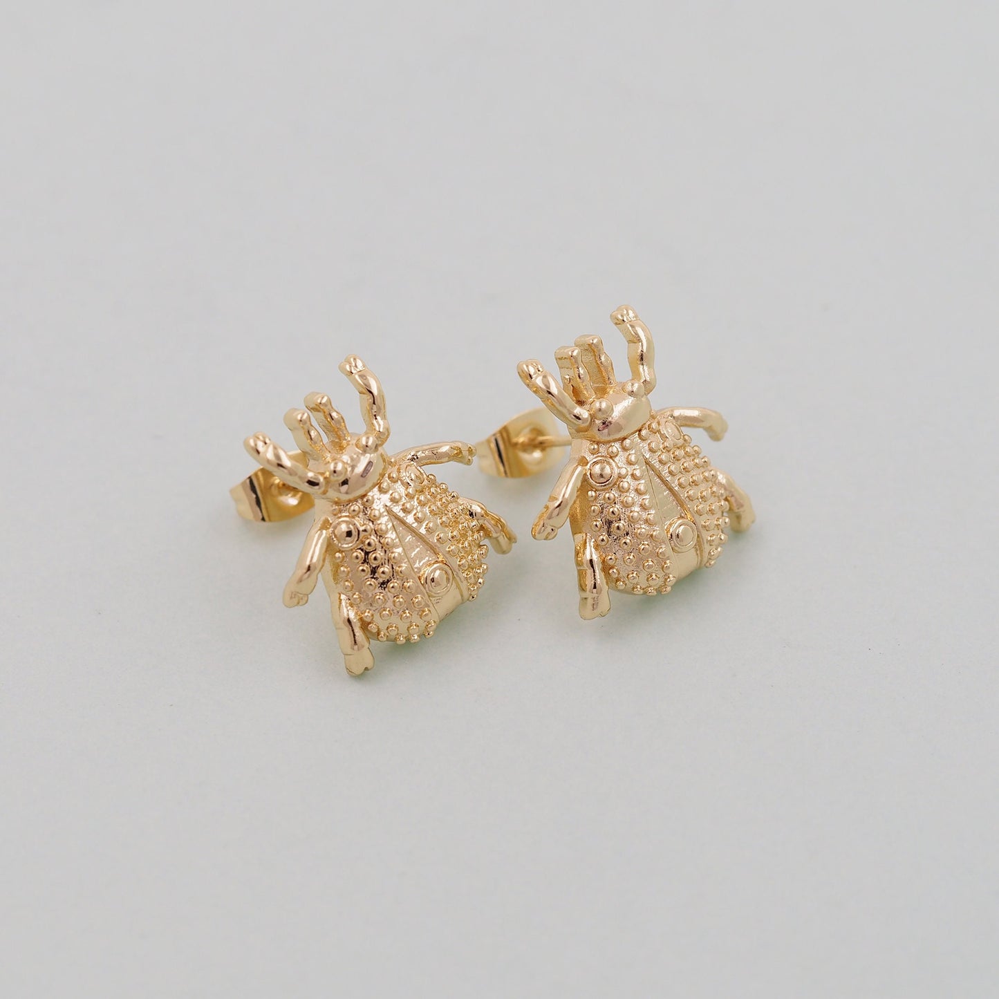 1pair 18K Gold Filled Beetle Stud Earrings,Gold Earrings,Dainty Hoops Huggie,Gold Huggies Hoop Earrings