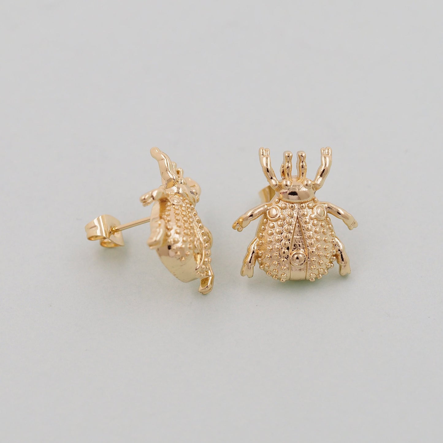 1pair 18K Gold Filled Beetle Stud Earrings,Gold Earrings,Dainty Hoops Huggie,Gold Huggies Hoop Earrings