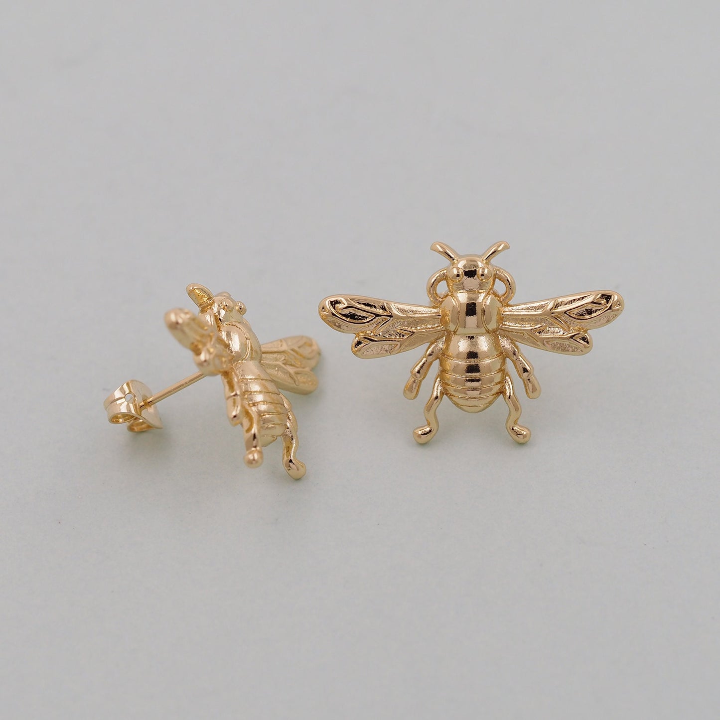 1pair 18K Gold Filled Bee Stud Earrings,Gold Earrings,Dainty Hoops Huggie,Gold Huggies Hoop Earrings