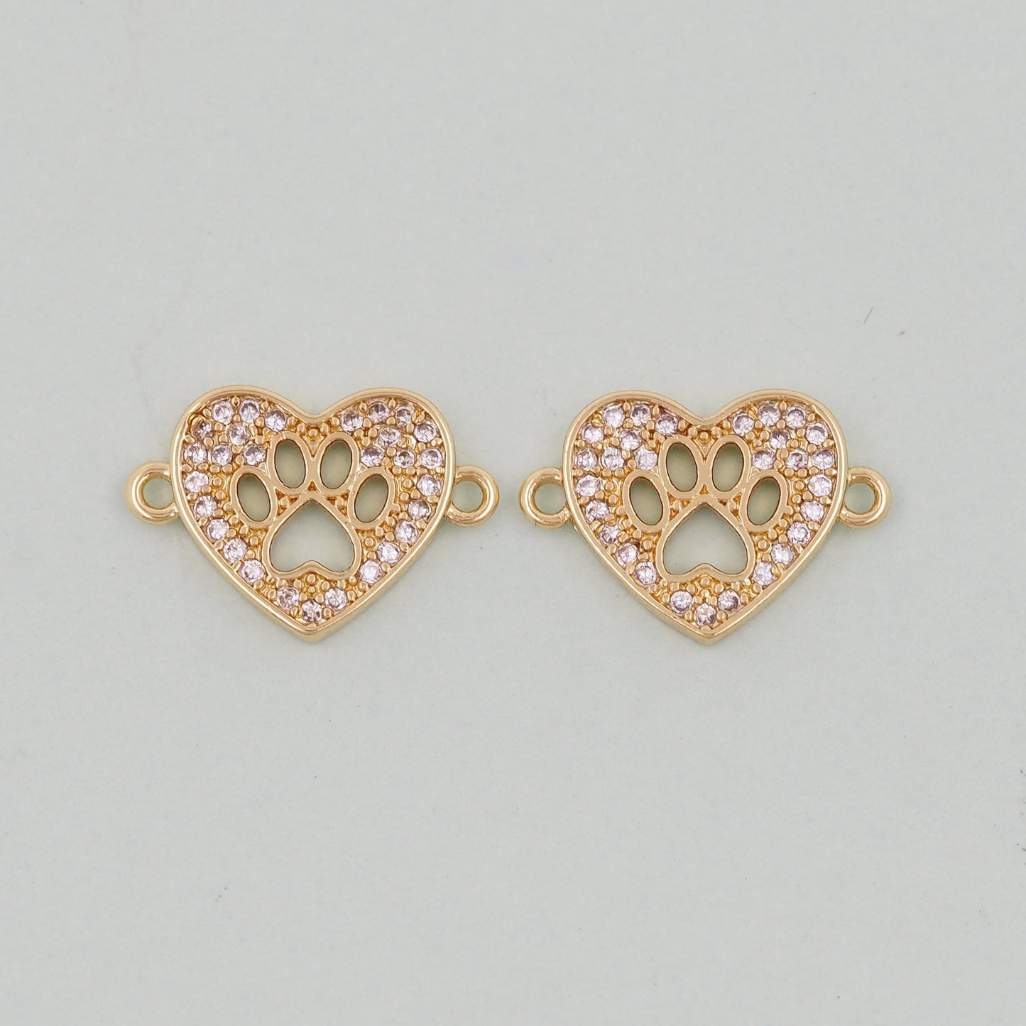 Gold Tiny Heart paw Connector Charms,18K Gold Filled Heart Pendant,Heart Charm Bracelet Necklace for DIY Jewelry Making Supply