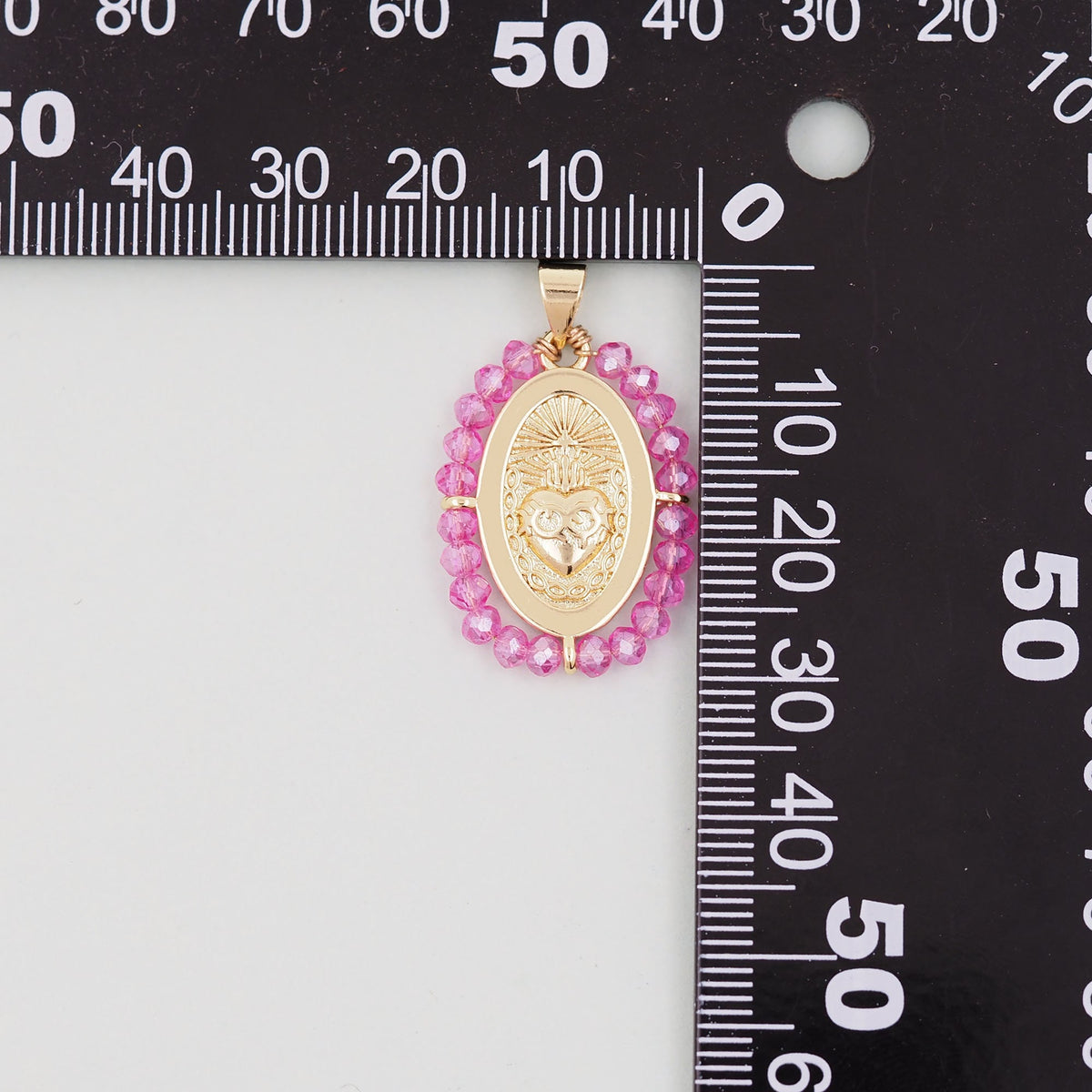 18K Gold Filled Sacred Heart Pendant,Crystal Sacred Heart Charm Bracelet Necklace for DIY Jewelry Making Supply