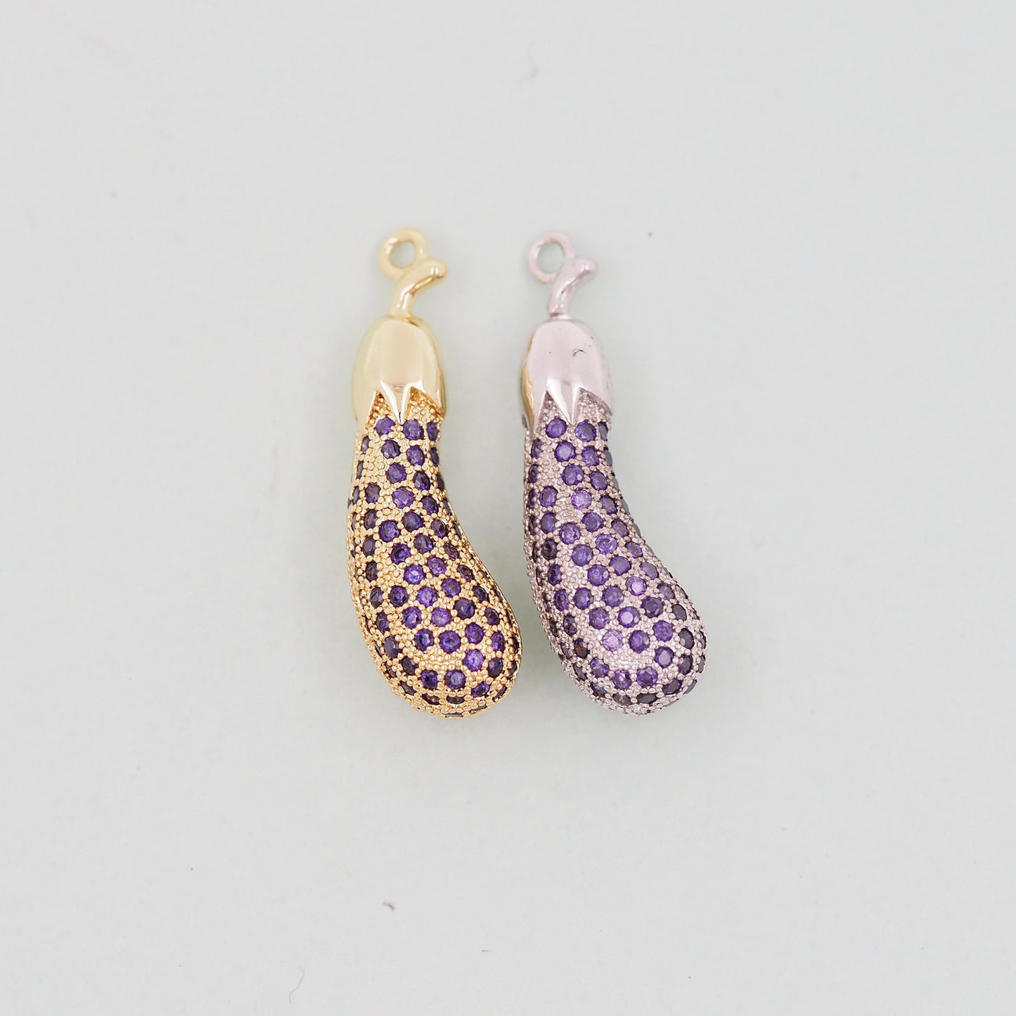 Gold Eggplant Charms,18K Gold Filled Eggplant Pendant,Vegetable Charm Bracelet Necklace for DIY Jewelry Making Supply