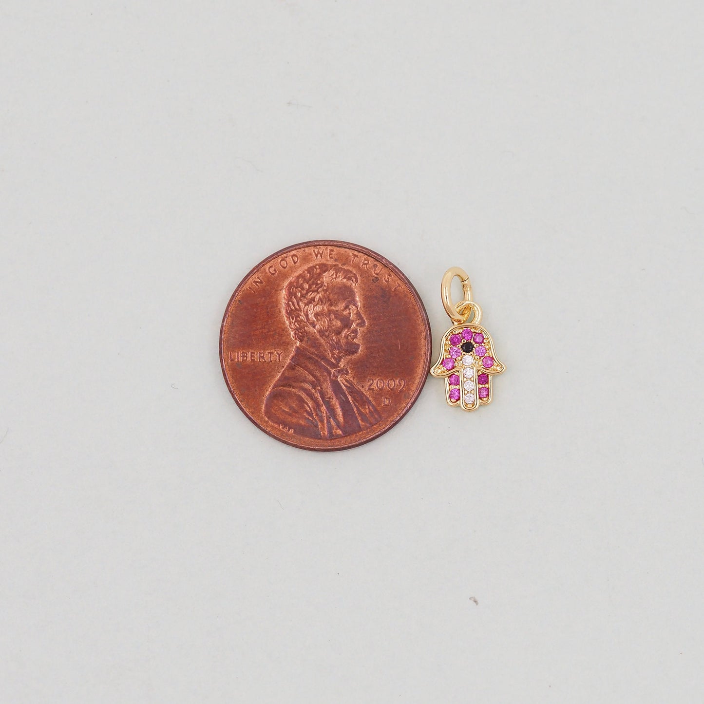 18K Gold Filled Hamsa Hand Pendant,CZ Micro Pave Red Hand Evill Eye Charm Necklace for DIY Jewelry Making Supply