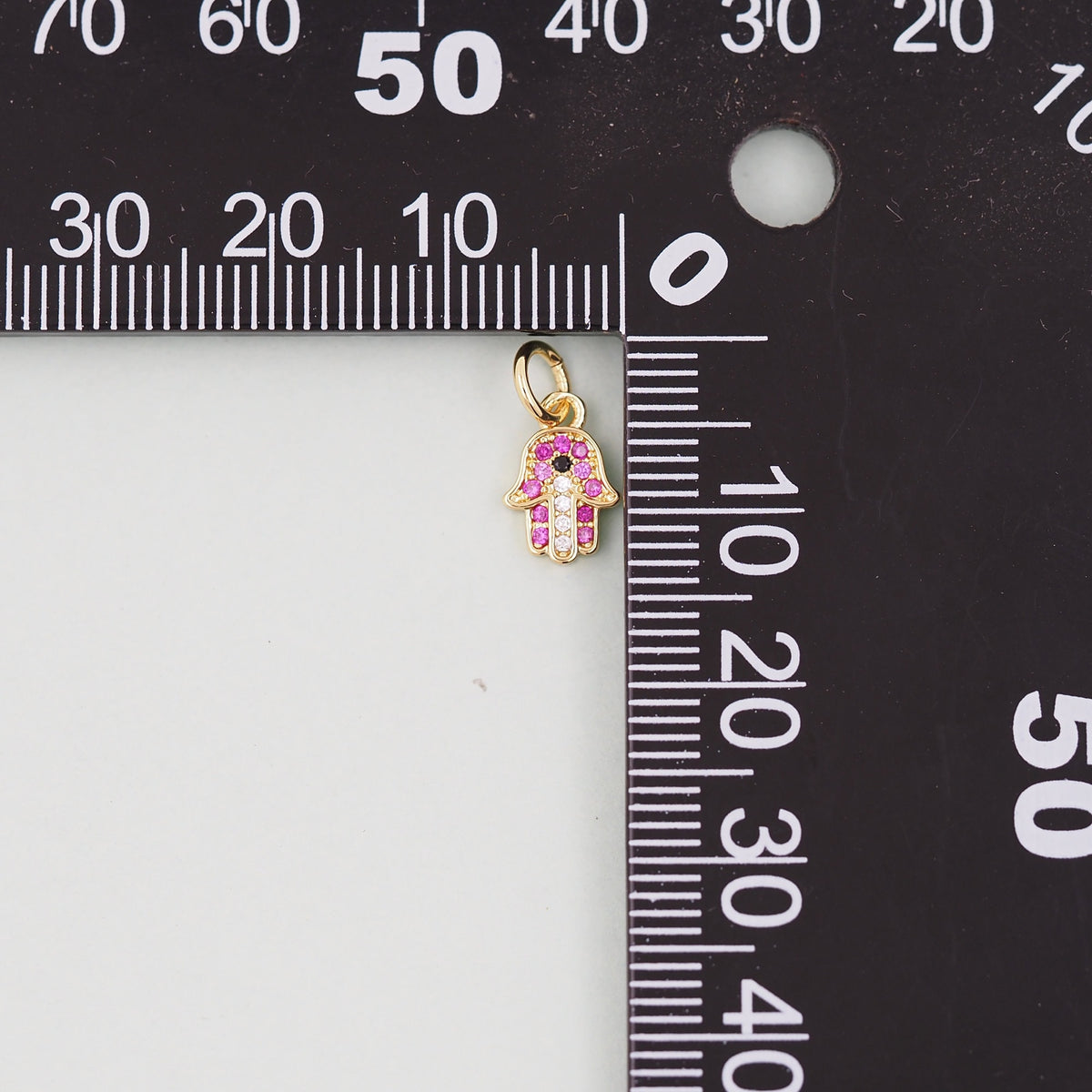 18K Gold Filled Cubic Zirconia Hamsa Charm Pendant for Jewelry Making