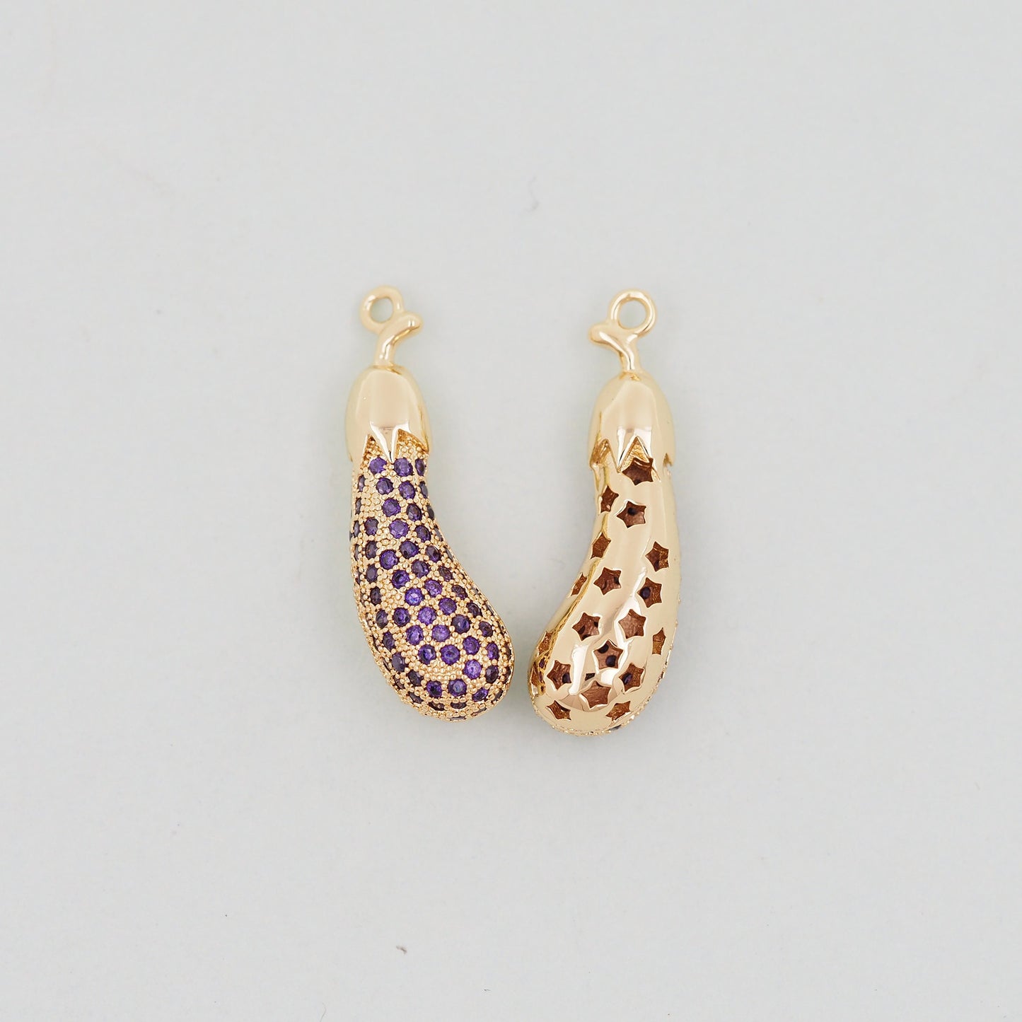 Gold Eggplant Charms,18K Gold Filled Eggplant Pendant,Vegetable Charm Bracelet Necklace for DIY Jewelry Making Supply