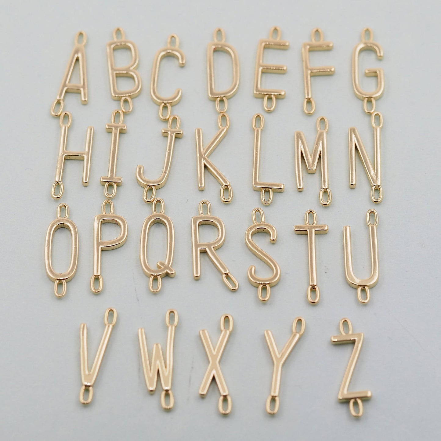 Gold letter Charms,18K Gold Filled letter Pendant,perforation initial Charm Bracelet Necklace for DIY Jewelry Making Supply