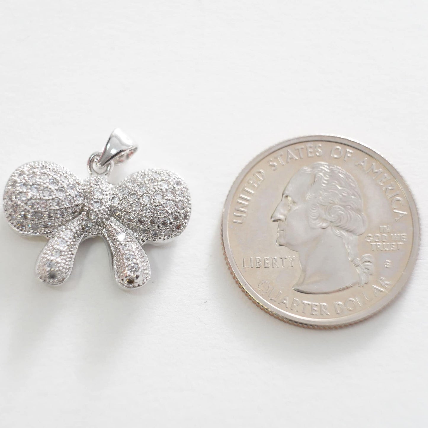 Silver Bow Charms,18K Gold Filled CZ Bow Pendant,Silver bow tie Charm Bracelet Necklace for DIY Jewelry Making Supply