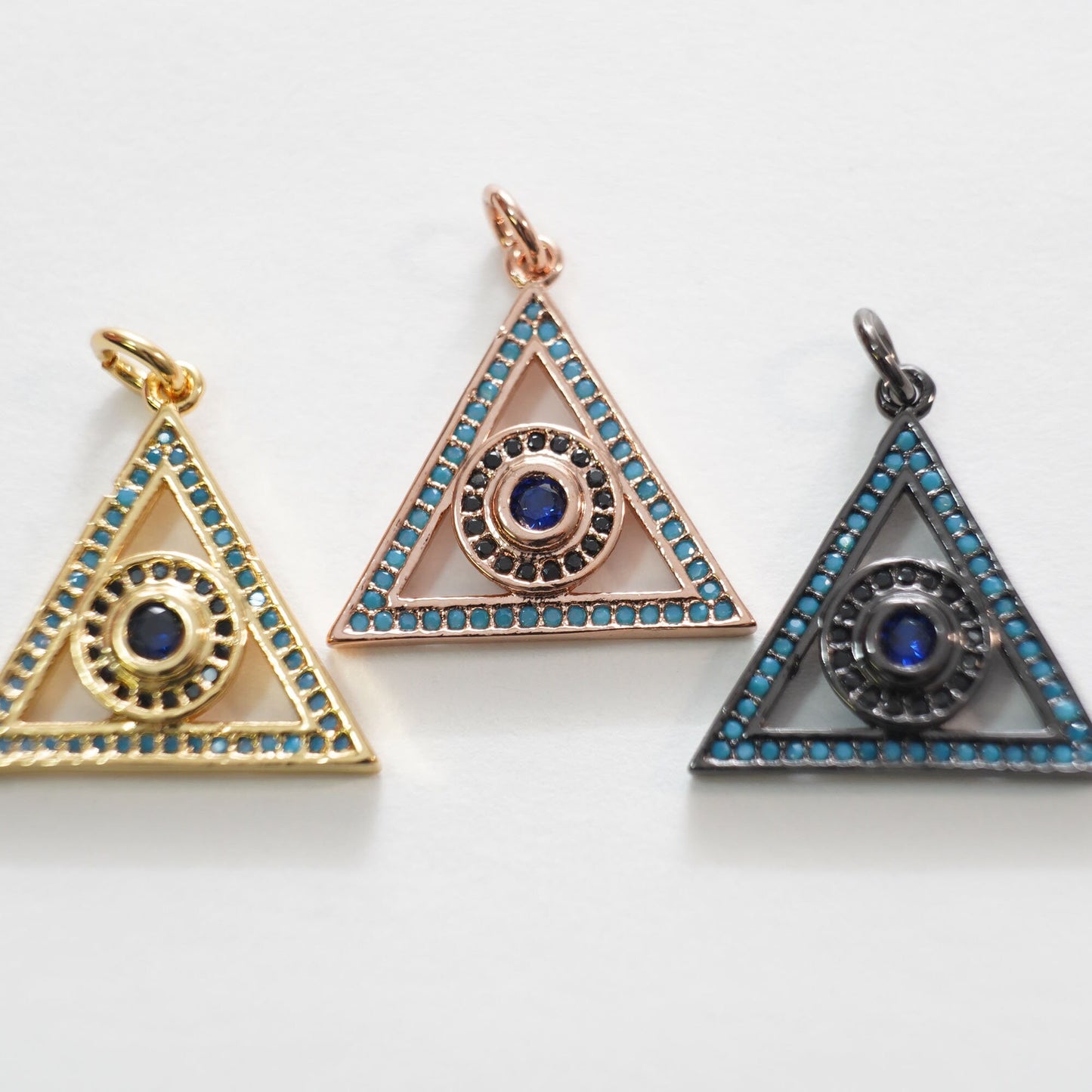 Gold Triangle Evil Eye Charms,18K Gold Filled Evil Eye Pendant,CZ Micro Pave Evil Eye Charm Bracelet Necklace for DIY Jewelry Making Supply