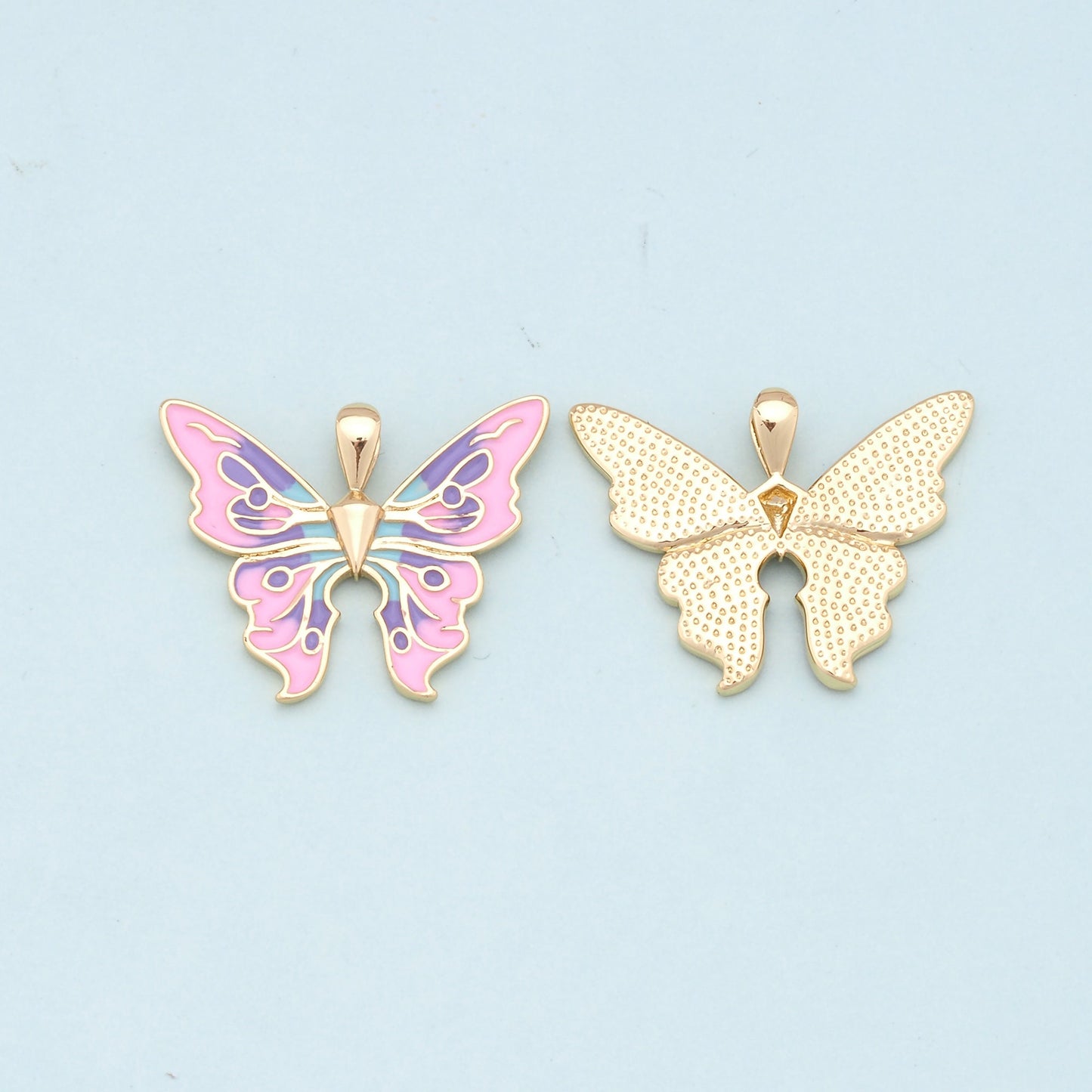 Gold Pink Butterfly Charms,18K Gold Filled Butterfly Pendant,Enamel Butterfly Charm Bracelet Necklace for DIY Jewelry Making Supply