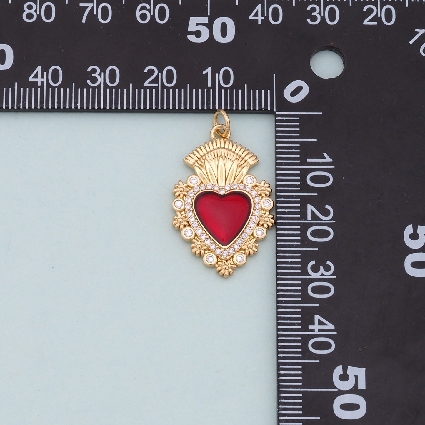 Gold Red sacred Heart Charms,18K Gold Filled flame sacred heart Pendant,Religious Charm Bracelet Necklace for DIY Jewelry Making Supply