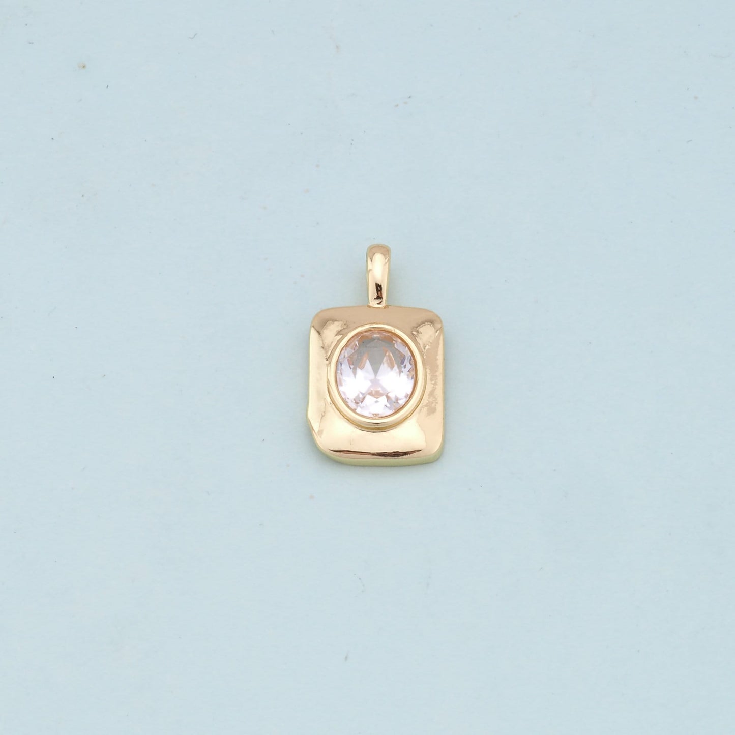 Gold Rectangle Charms,18K Gold Filled Rectangle Pendant,oval crystal Charm Bracelet Necklace for DIY Jewelry Making Supply