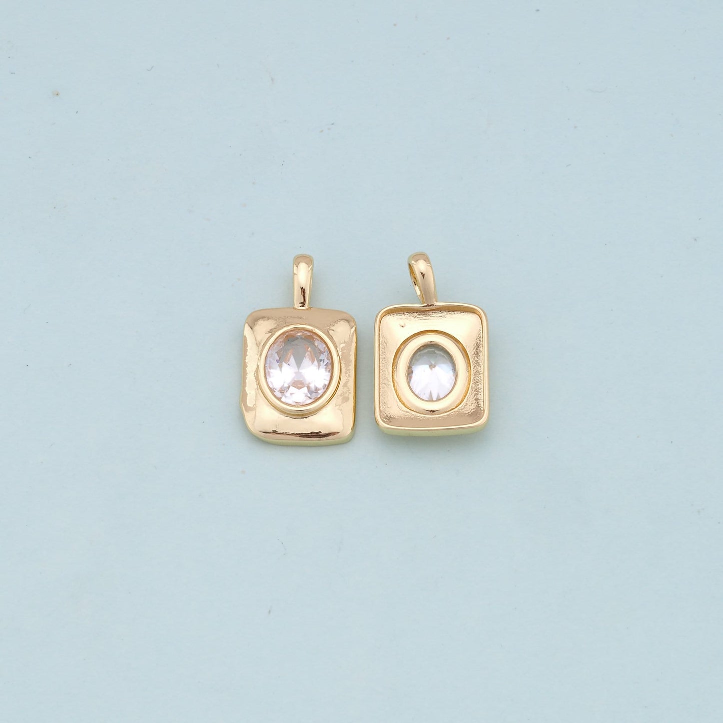 Gold Rectangle Charms,18K Gold Filled Rectangle Pendant,oval crystal Charm Bracelet Necklace for DIY Jewelry Making Supply